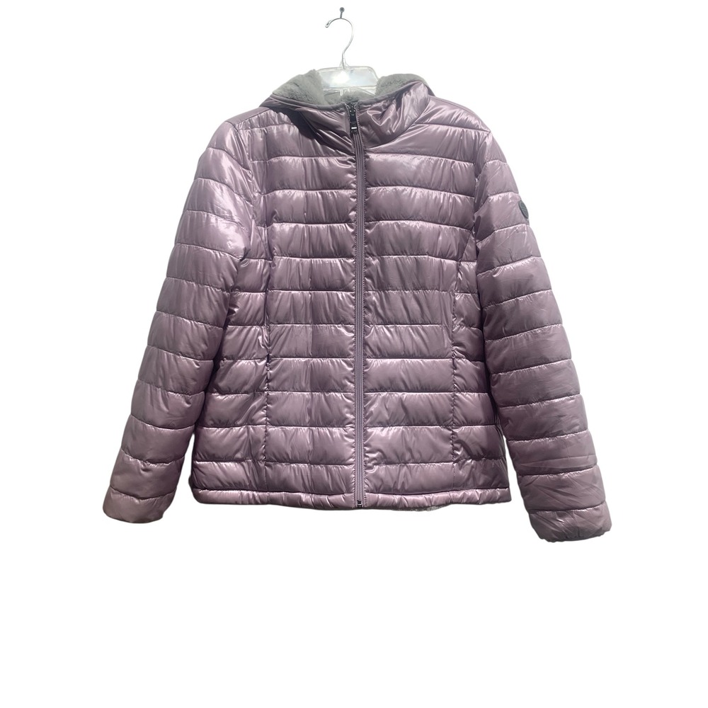Andrew Marc Women's Puffer Jacket L‎ Reversible Faux Fur Hooded Lightweight Coat